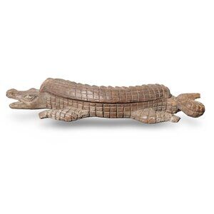 African Hand Carved Crocodile Alligator Mancala Wooden Game Board Folk Art RARE